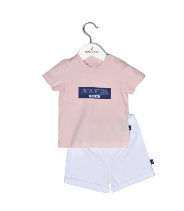 Mister Baby - Nautica Des.12 Σετ T-Shirt & Shorts Jersey Pink/White 86cm 12-18 μηνών