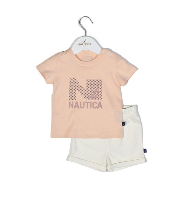 Mister Baby - Nautica Des.16 Σετ T-Shirt & Shorts Jersey Salmon/Ecru 98cm 3 ετών
